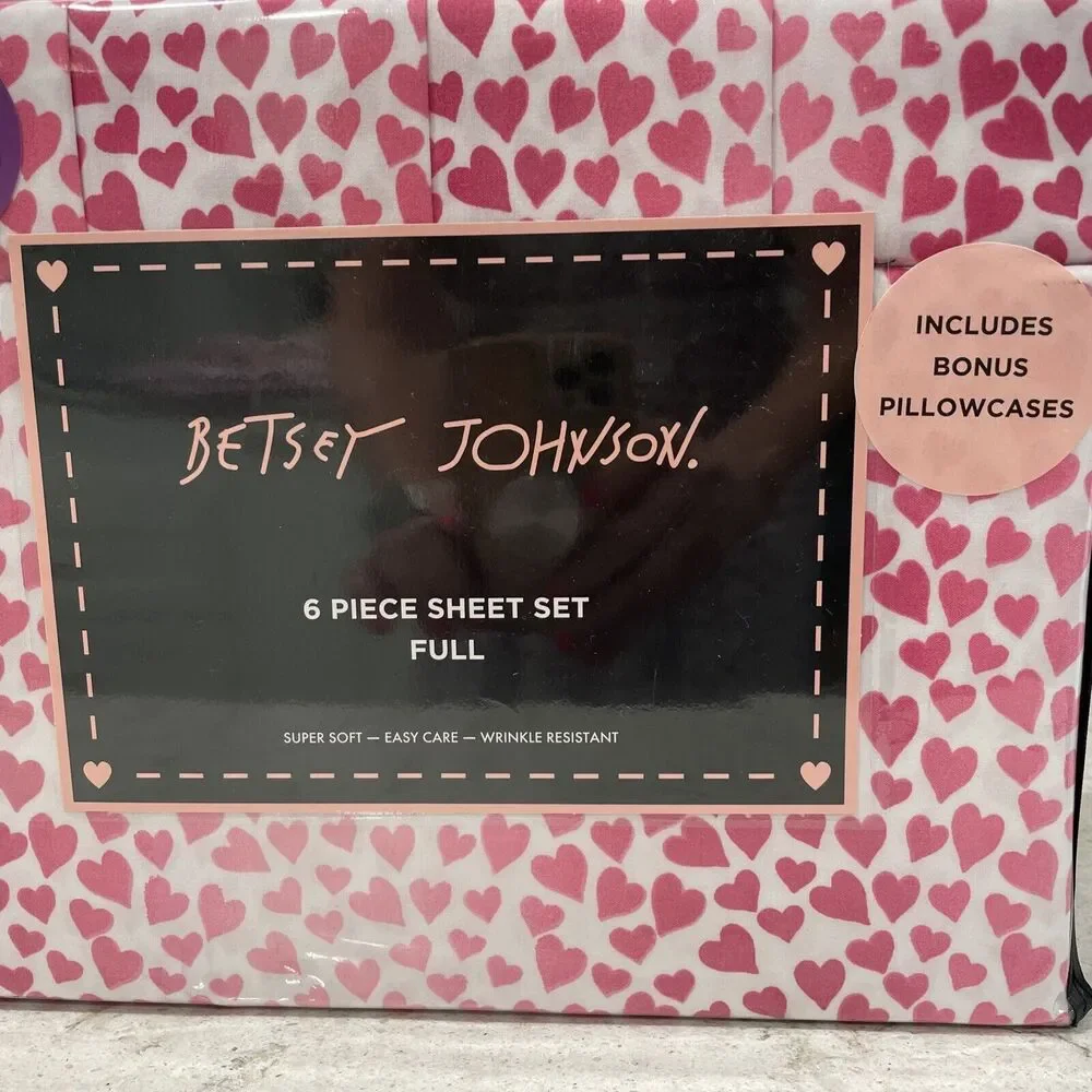 6 Pc BETSEY JOHNSON Pink Ombré Hearts FULL Sheet Set Heart Super Soft Sheets NEW